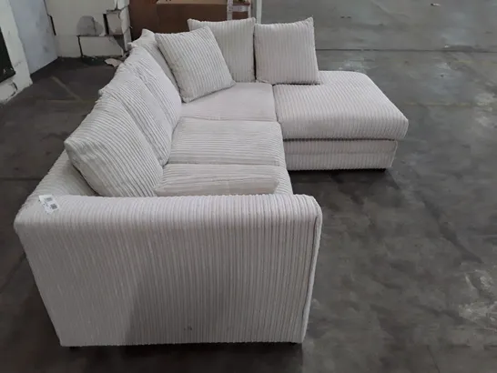 QUALITY DESIGNER MOANA 2-PIECE CORNER SOFA - WHITE CORDUROY FABRIC