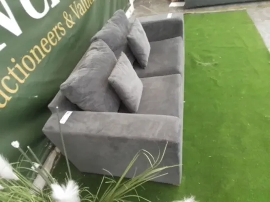 DESIGNER GREY FABRIC TWO SEATER SOFABED WITH SIDE CUSHIONS