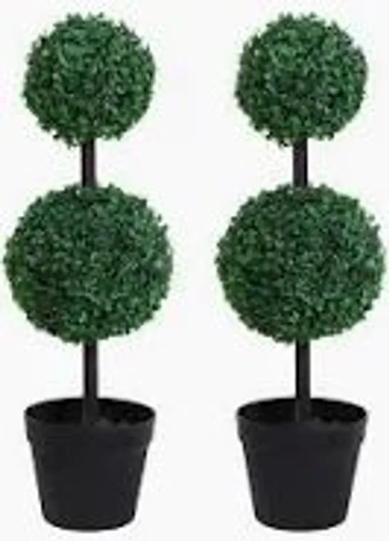 BOXED OUTSUNNY SET OF 2 ARTIFICIAL BOXWOOD BALL TOPIARY TREES POTTED DECORATIVE PLANT OUTDOOR AND INDOOR DÉCOR (67CM)