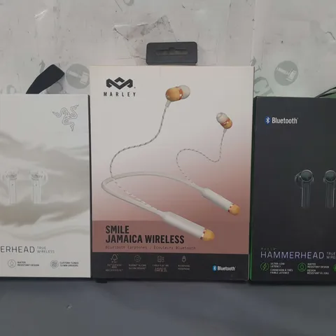 BOX OF APPROXIMATELY 20 ASSORTED EARPHONES IN VARIOUS STYLES AND COLOURS TO INCLUDE RAZER, HOUSE OF MARLEY, ETC - COLLECTION ONLY