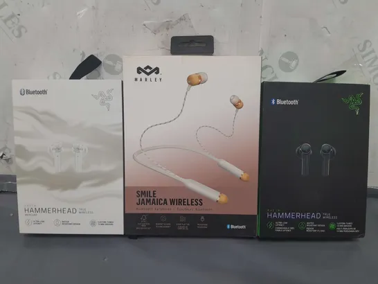 BOX OF APPROXIMATELY 20 ASSORTED EARPHONES IN VARIOUS STYLES AND COLOURS TO INCLUDE RAZER, HOUSE OF MARLEY, ETC - COLLECTION ONLY