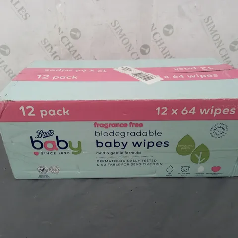 BOOTS BABY 12 PACK FRAGRANCE FREE BIODEGRADABLE BABY WIPES 