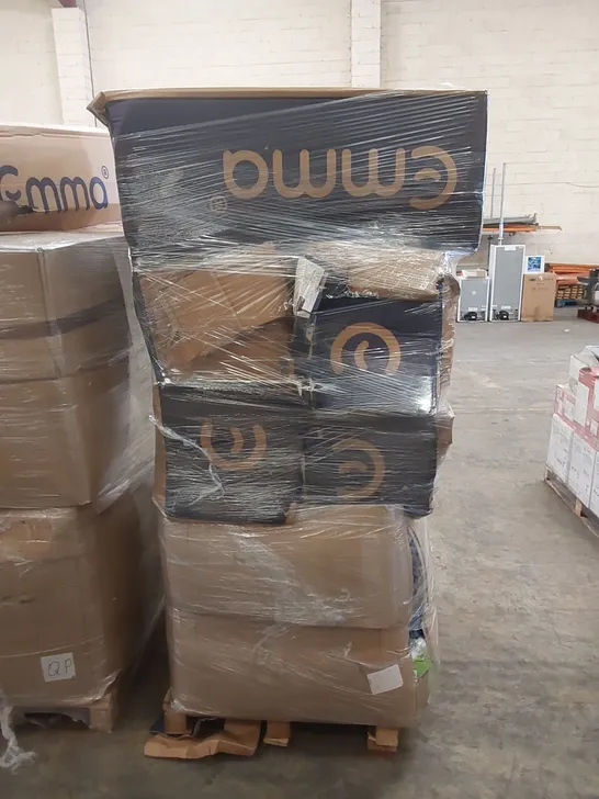 PALLET TO CONTAIN A LARGE ASSORTMENT OF BEDROOM PILLOWS BOXED AND ROLLED EMMA MATTRESSES 