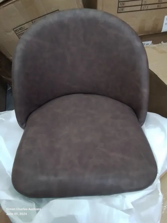 A BOXED PAIR OF BROWN FAUX LEATHER KITCHEN STOOLS