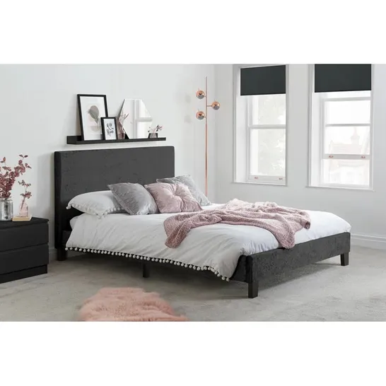 BOXED BECKEY UPHOLSTERED BED FRAME - BLACK CRUSHED VELVET // SIZE: 4FT SMALL DOUBLE (1 BOX)