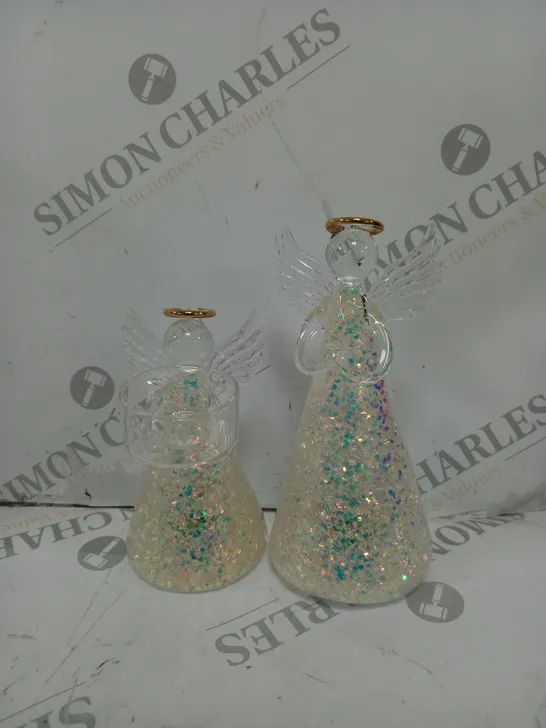 BOXED HOME REFLECTIONS SET OF 2 PRE-LIT GLASS ANGEL CANDLE HOLDERS