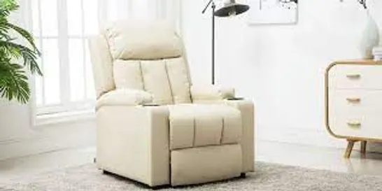 BOXED DESIGNER CREAM LEATHER PUSH BACK RECLINING EASY CHAIR 