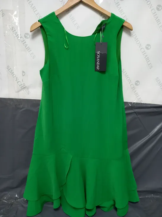 SOSANDER RUFFLE HEM SHIFT DRESS IN GREEN - SIZE 10