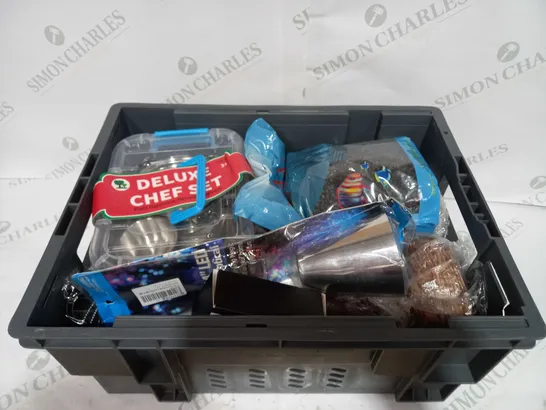 BOX TO CONTAIN APPROX 15 X ASSORTED HOUSEHOLD PRODUCTS, INCLUDES AQUATIC GRAVEL, CHEF SET, LED FIBER OPTICAL