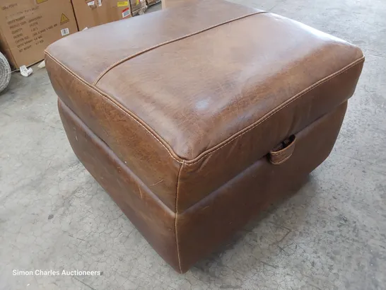 DESIGNER STORAGE FOOTSTOOL DISTRESSED TAN LEATHER 