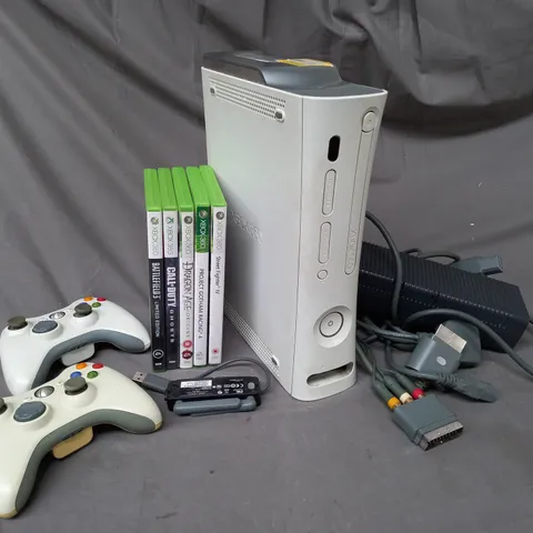 XBOX 360 GAMING CONSOLE WITH CONTROLLERS AND A SMALL ASSORTMENT OF GAMES