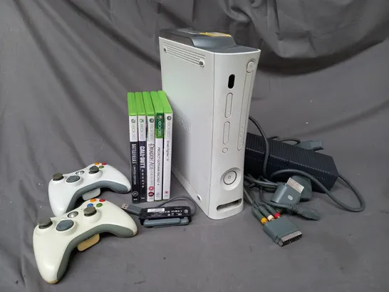 XBOX 360 GAMING CONSOLE WITH CONTROLLERS AND A SMALL ASSORTMENT OF GAMES