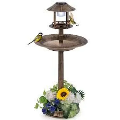 BOXED COSTWAY OUTDOOR SOLAR LIGHTED BIRD BATH WITH FLOWER PLANTER BASE - ANTIQUE