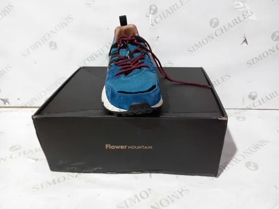 BOXED PAIR OF FLOWER MOUNTAIN SUEDE/NYLON MESH SHOES IN BLUE/RED EU SIZE 42