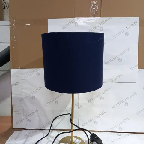 GOLD LIGHT STAND WITH NAVY BLUE LAMP SHADE