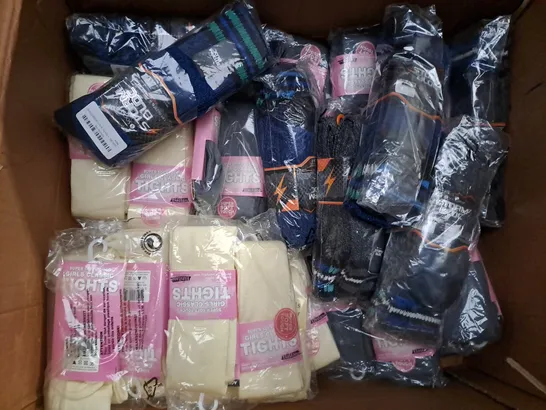 BOX OF APPROXIMATELY 20 PACKS OF SOCKS AND TIGHTS - SIZES VARY