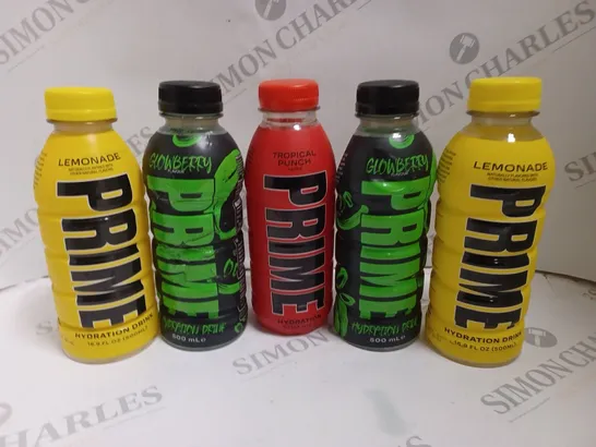 5 X PRIME ENERGY HYDRATION DRINK TO INCLUDE LEMONADE, TROPICAL PUNCH, GLOWBERRY 