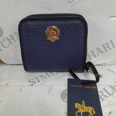 PAUL COSTELLOE BRAIDED LEATHER SMALL BOXED PURSE IN NAVY