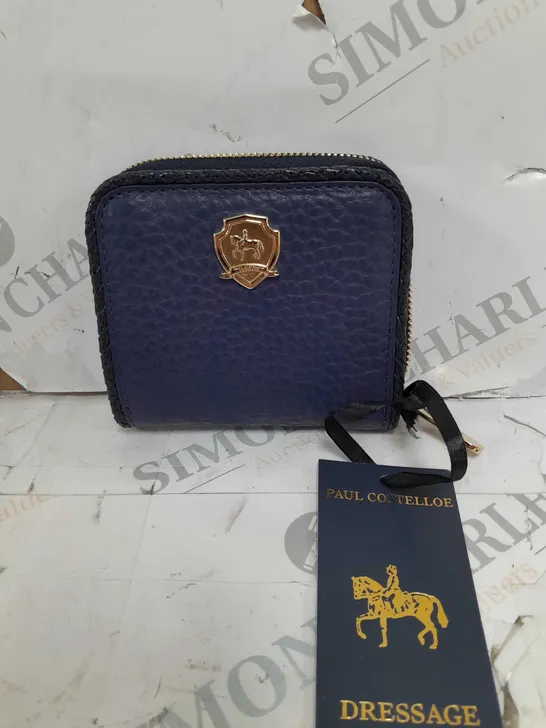 PAUL COSTELLOE BRAIDED LEATHER SMALL BOXED PURSE IN NAVY