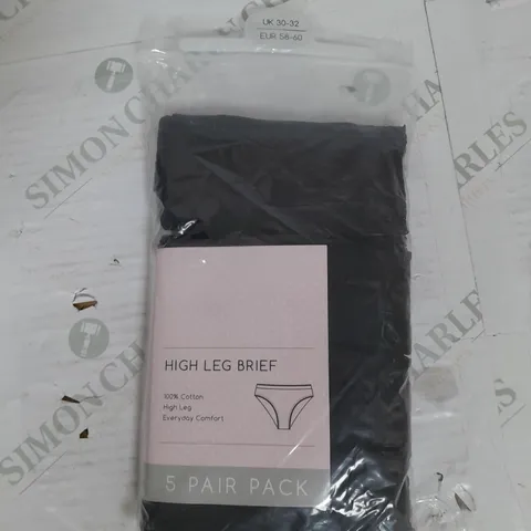 YOURS CLOTHING 5 PACK HIGH LEG BRIEFS ING BLACK SIZE UK 30-32