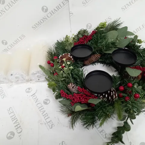 HOME REFLECTIONS 3 IN 1 FLAMELESS CANDLE WITH WREATH SET 