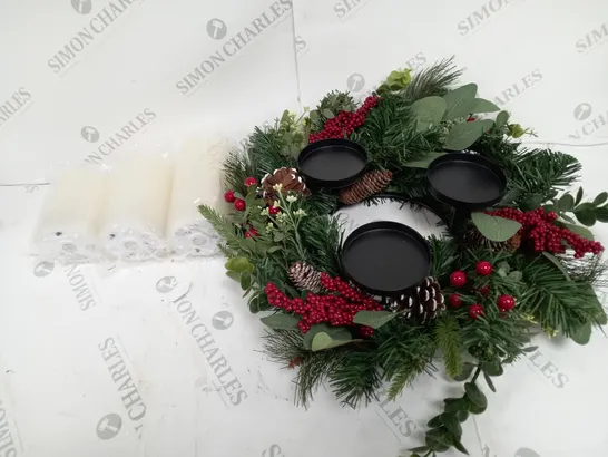 HOME REFLECTIONS 3 IN 1 FLAMELESS CANDLE WITH WREATH SET 