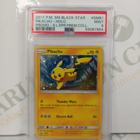 FRAMED AND GRADED COLLECTIBLE POKÉMON TRADING CARD - PIKACHU HOLO (2017 P.M. SM BLACK STAR)