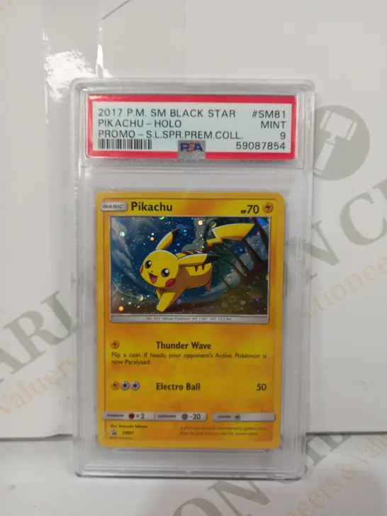 FRAMED AND GRADED COLLECTIBLE POKÉMON TRADING CARD - PIKACHU HOLO (2017 P.M. SM BLACK STAR)