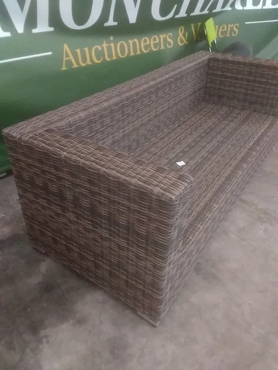 RATTAN EFFECT 3 SEATER GARDEN SOFA BROWN