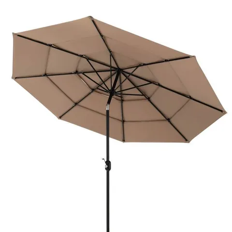 BOXED COSTWAY 3m DOUBLE VENTED OUTDOOR UMBRELLA WITH PUSH BUTTON TILT AND MANUAL CRANK - COFFEE