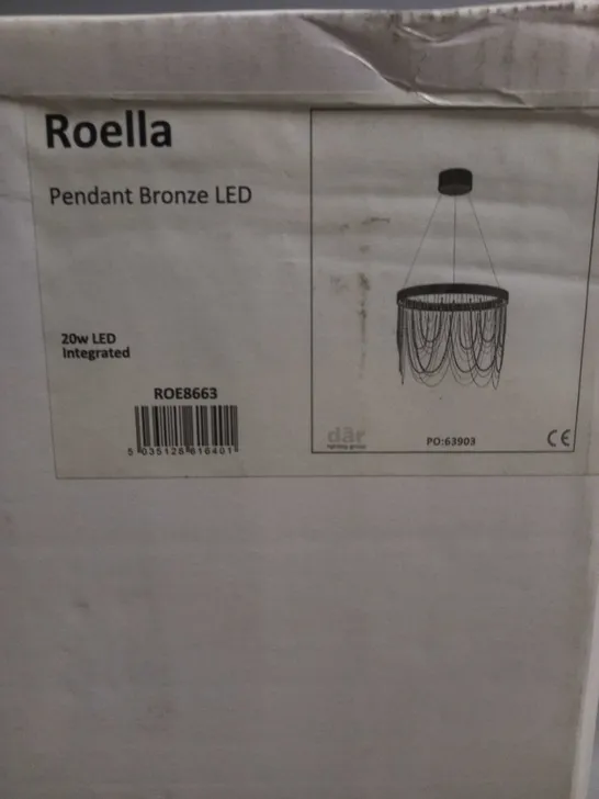 BRAND NEW DAR ROE8663 ROELLA LED 1 LIGHT CEILING PENDANT LIGHT IN BRONZE