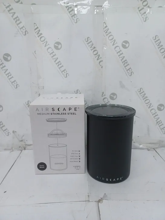 BOXED AIRSCAPE COFFEE CANISTER BLACK MEDIUM STAINLESS STEEL