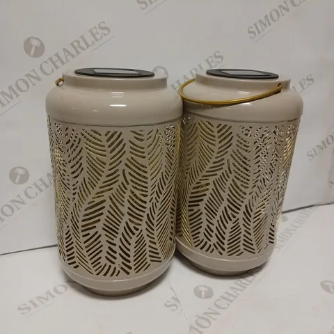 GARDEN REFLECTIONS SET OF 2 PATTERNED SOLAR LANTERNS, LEAF