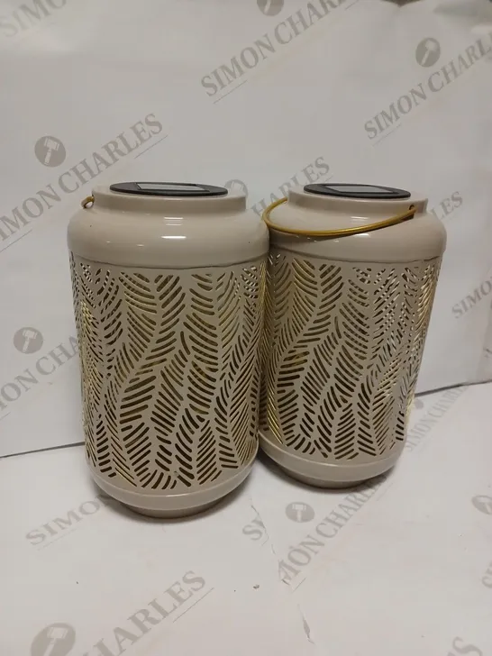 GARDEN REFLECTIONS SET OF 2 PATTERNED SOLAR LANTERNS, LEAF