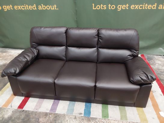 DESIGNER BROWN LEATHER FIXED THREE SEATER SOFA 