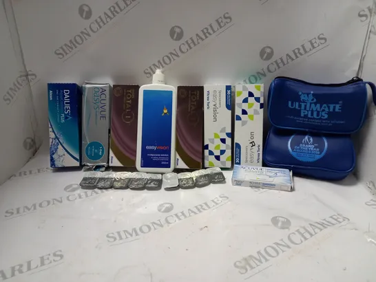 LOT OF HOUSEHOLD ITEMS TO INCLUDE ULTIMATE PLUS MULTI PURPOSE CONTACT LENS SOLUTION , ETC