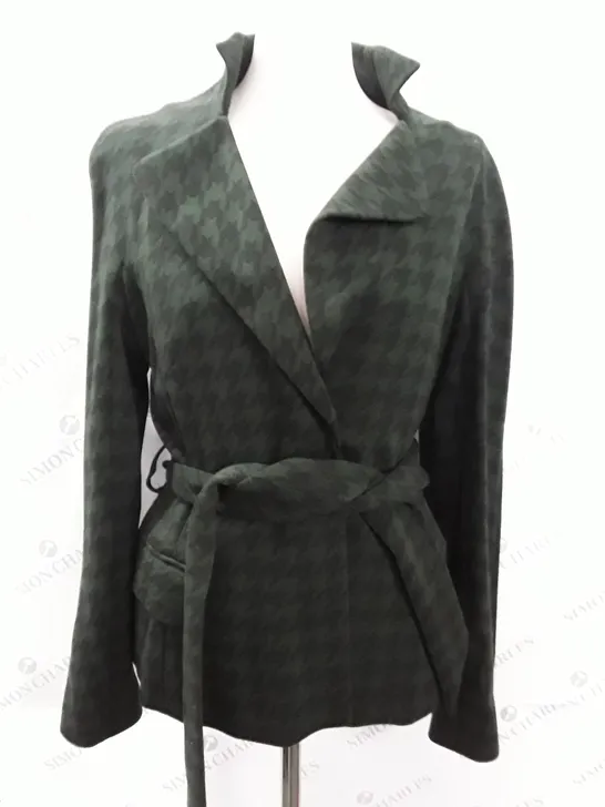 JAEGER LONDON GREEN BUTTON FRONT JACKET IN PATTERENED GREEN - UK 14