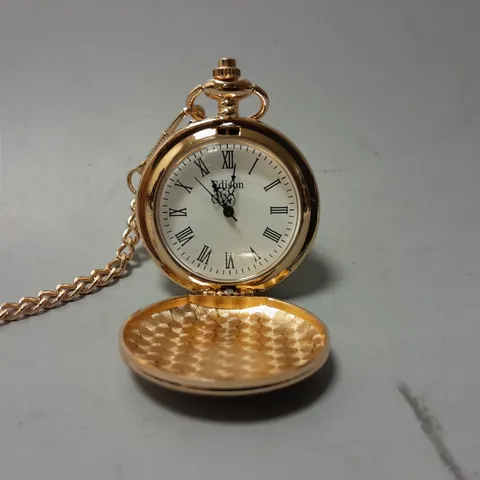 BOXED EDISON ROSE GOLD POCKET WATCH WITH CHAIN 