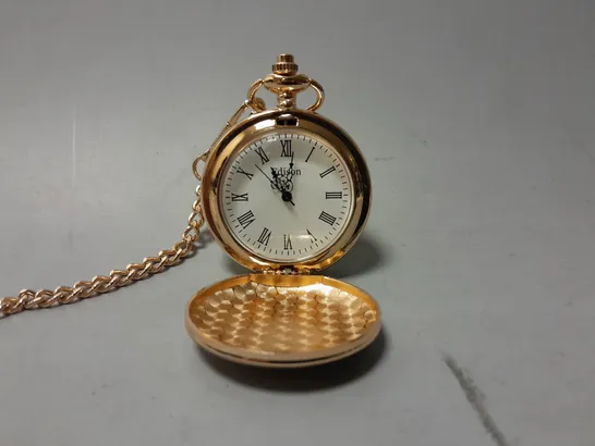 BOXED EDISON ROSE GOLD POCKET WATCH WITH CHAIN 