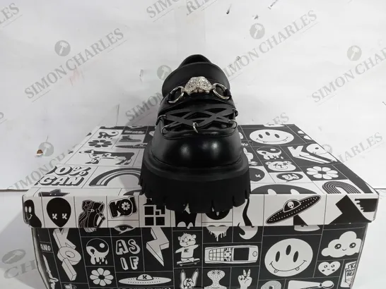 BOXED PAIR OF KOI FOOTWEAR SILENT DUSK OWL PENTAGRAM LOAFERS - UK 5 