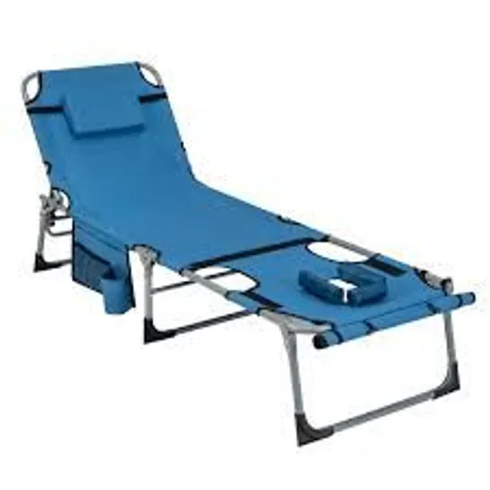 BOXED OUTDOOR 5-POSITION FOLDING CHAISE LOUNGE CHAIR WITH ADJUSTABLE FOOTREST - BLUE