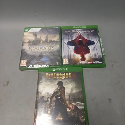 LOT OF 3 XBOX ONE VIDEO GAMES TO INCLUDE THE AMAZING SPIDER-MAN 2, DEAD RISING 3 AND HOGWARTS LEGACY