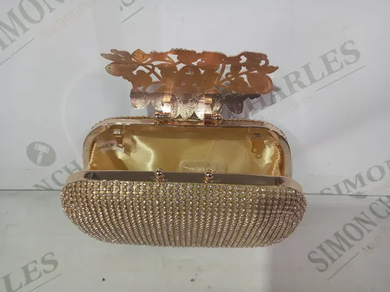 UNIQUE CLASP GOLD EFFECT DIAMANTE EVENING CLUTCH BAG