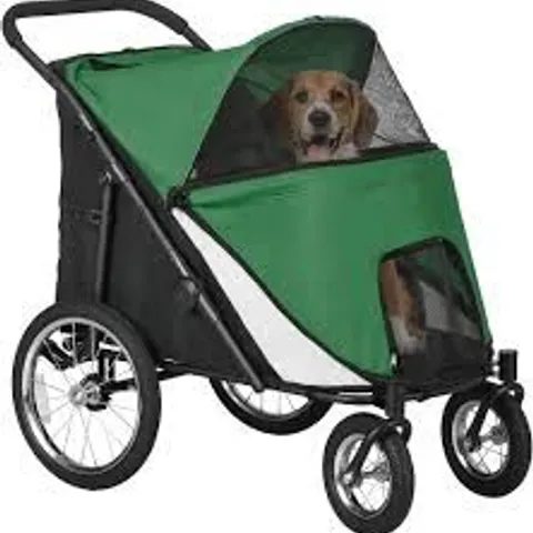 BOXED PAWHUT FOLDABLE PET STROLLER, WITH WASHABLE CUSHION, STORAGE BAGS, SAFETY LEASH, FOR MEDIUM, LARGE DOGS, CATTS, TRAVEL - GREEN