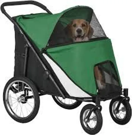 BOXED PAWHUT FOLDABLE PET STROLLER, WITH WASHABLE CUSHION, STORAGE BAGS, SAFETY LEASH, FOR MEDIUM, LARGE DOGS, CATTS, TRAVEL - GREEN