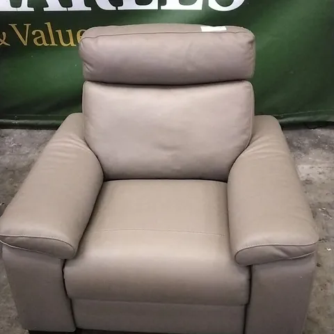 QUALITY ITALIAN DESIGNER TAUPE LEATHER POWER RECLINER ARMCHAIR