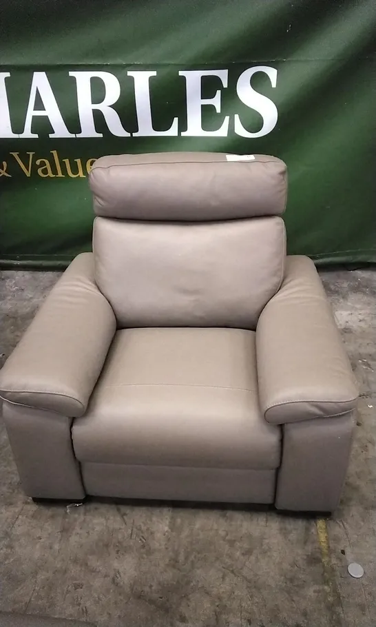 QUALITY ITALIAN DESIGNER TAUPE LEATHER POWER RECLINER ARMCHAIR