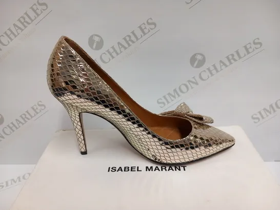 BOXED PAIR OF ISABEL MARANT POPPY METAL PYTHON KI GONG PUMP GOLD SIZE 39