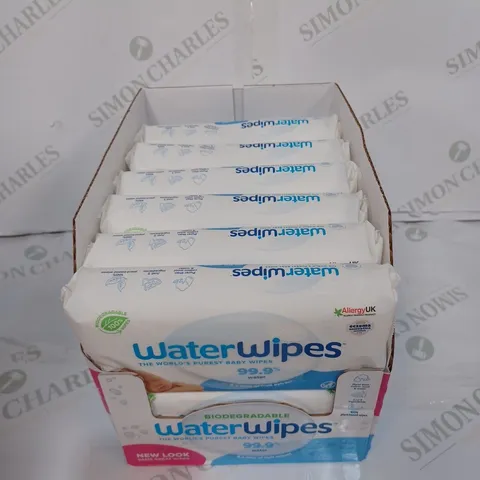 BOX TO CONTAIN 12 X PACKS OF WATERWIPES SENSITIVE NEWBORN BIODEGRADABLE UNSCENTED BABY WIPES, 60 WIPES PER PACK // EXP 07/24