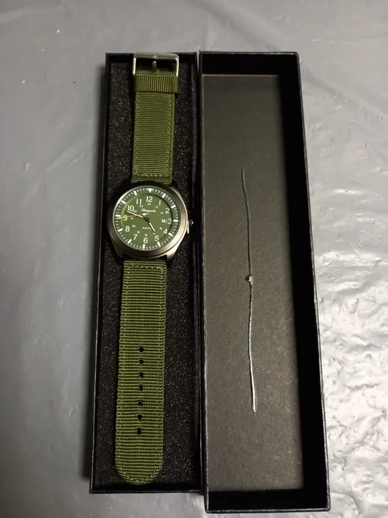 VICLOON MENS WATCH STAINLESS STEEL BACK WITH GREEN FABRIC STRAP